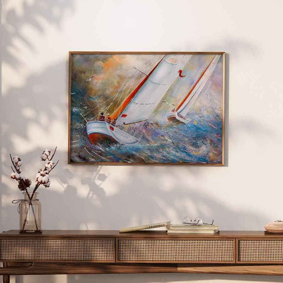 Row in a Stormy Sea Vibrant Oil Painting Solo Art (7)